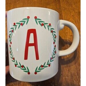 Large Christmas Holiday Mug Coffee Tea Hot Chocolate Cocoa Letter A Red Green